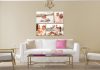 Create your own canvas Canvas with family images on wall behind a sofa and chairs